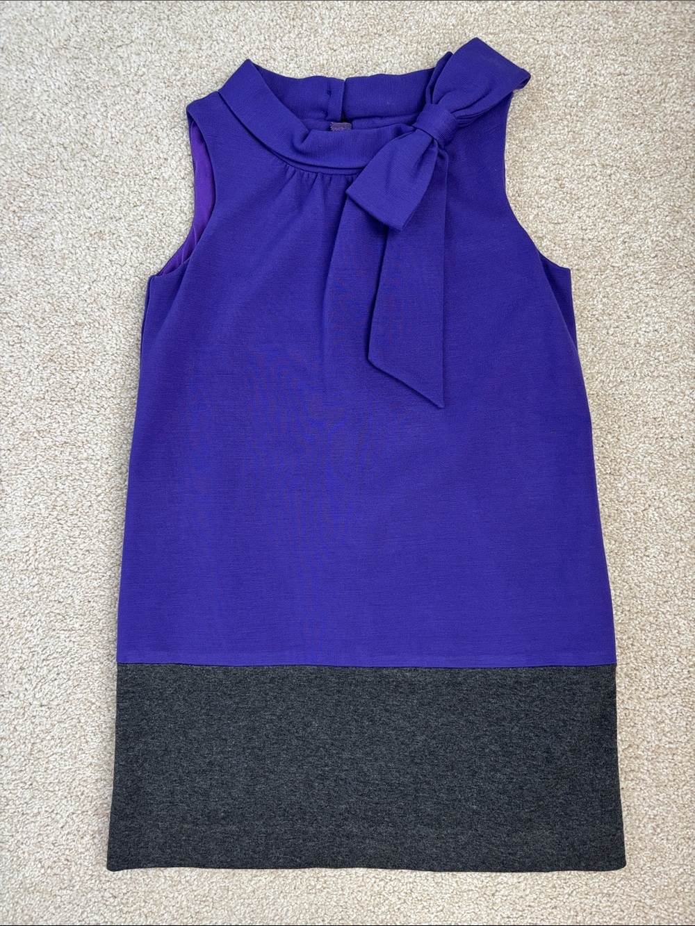 Purple & gray Milly Minis sleeveless dress with a bow-neck detail, size 8